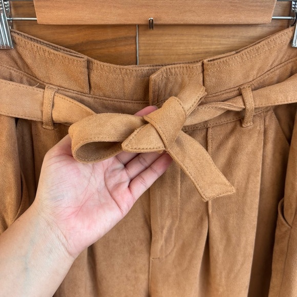 FREE PEOPLE CAMEL NIGHTFALL VEGAN FAUX SUEDE TIE HIGH-WAISTED PANTS, SIZE 6 - Picture 6 of 13